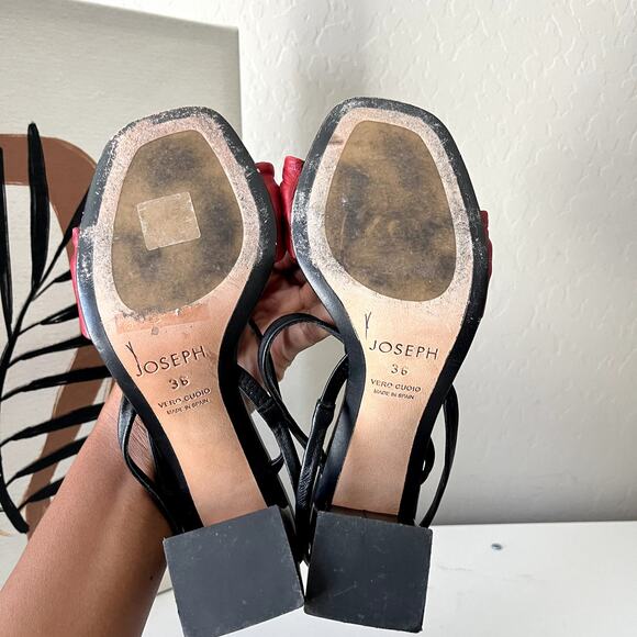 Joseph Heels Red Black‎ Leather Knotted Two-Tone Block Heel Sandals Size 36 - Picture 7 of 8